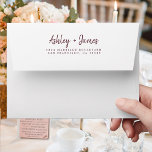 Fall Love Burgundy Wedding Return Address Envelope<br><div class="desc">Chic, modern and simple wedding return address envelope with your names in burgundy elegant handwritten script calligraphy on a white background. Simply add your names and address. Exclusively designed for you by Happy Dolphin Studio. This beautiful wedding envelope is part of the 'fall in love' wedding collection in our store!...</div>