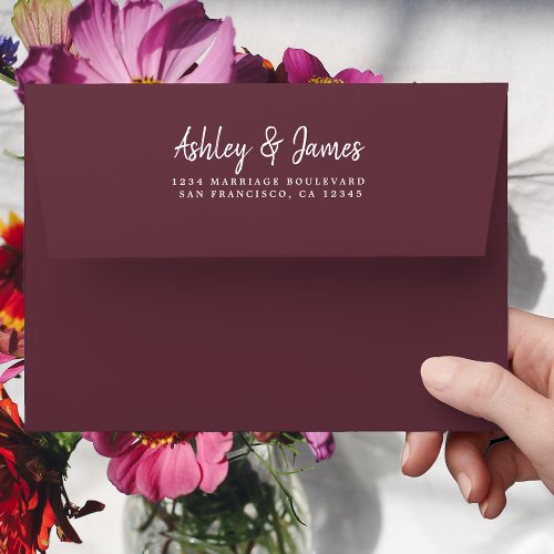 Fall Love Burgundy Wedding Return Address Envelope