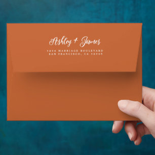 Fall Love Burnt Orange Script Return Address Envelope