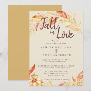 Fall Love Golden Foliage Antique Yellow Wedding Invitation