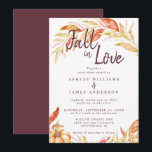 Fall Love Golden Foliage Autumn Burgundy Wedding Invitation<br><div class="desc">The Fall Love Golden Foliage Autumn Burgundy Wedding invitation features rich watercolor leaves in warm gold, terracotta, and burgundy tones framing the romantic “Fall in Love” script. Soft seasonal pumpkins and elegant text create the perfect mood for autumn celebrations. Personalize the names, date, venue, and wording to craft a beautifully...</div>