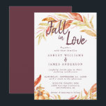 Fall Love Golden Foliage Autumn Burgundy Wedding Invitation<br><div class="desc">The Fall Love Golden Foliage Autumn Burgundy Wedding invitation features rich watercolor leaves in warm gold, terracotta, and burgundy tones framing the romantic “Fall in Love” script. Soft seasonal pumpkins and elegant text create the perfect mood for autumn celebrations. Personalize the names, date, venue, and wording to craft a beautifully...</div>