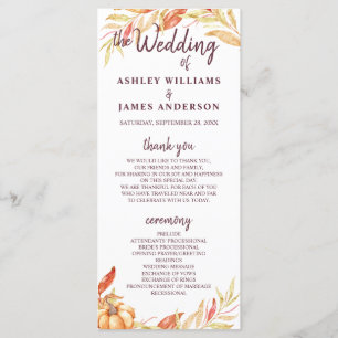 Fall Love Golden Foliage Burgundy Wedding Program