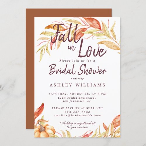 Fall Love Golden Foliage TerraCotta Bridal Shower Invitation