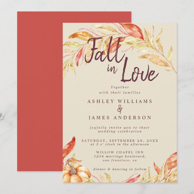 Fall Love Golden Foliage Wedding Invitation (Front/Back)