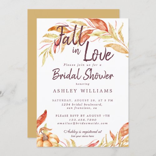 Fall Love Golden Foliage Yellow Bridal Shower Invitation
