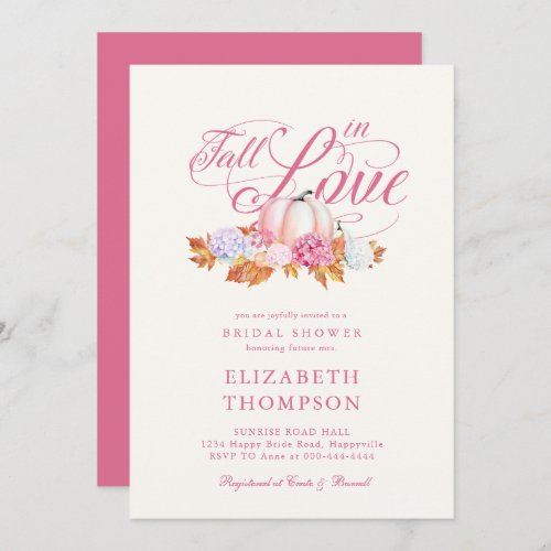 Fall Love Pumpkin Hydrangea Pink Bridal Shower Invitation