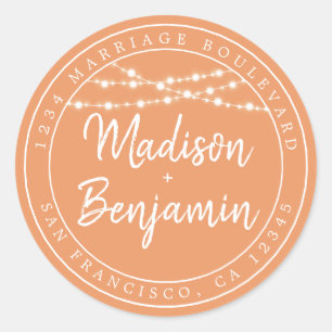 Fall Love Rustic Lights Orange Return Address Classic Round Sticker