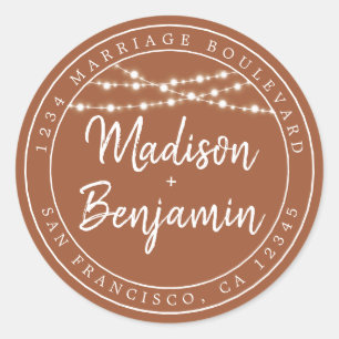Fall Love Rustic Lights TerraCotta Return Address Classic Round Sticker