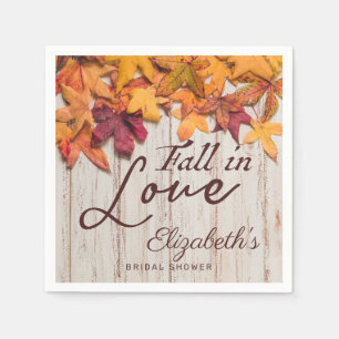 Fall Love Rustic Wood Autumn Leaves Bridal Shower Napkins