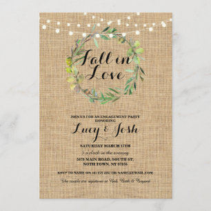Fall Love Wreath Burlap Engagement Floral Invite