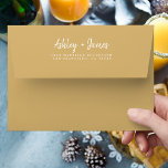 Fall Love Yellow Wedding Return Address Envelope<br><div class="desc">Chic, modern and simple wedding return address envelope with your names in white elegant handwritten script calligraphy on an autumn bright days yellow background. Simply add your names and address. Exclusively designed for you by Happy Dolphin Studio. This beautiful wedding envelope is part of the 'fall in love' wedding collection...</div>