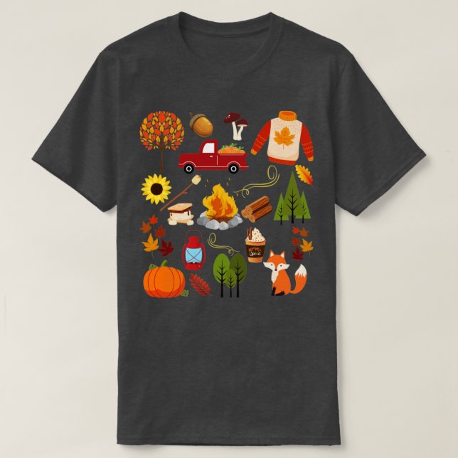 Fall Lover Collage Leaves Pumpkins Campfire T-Shirt (Design Front)