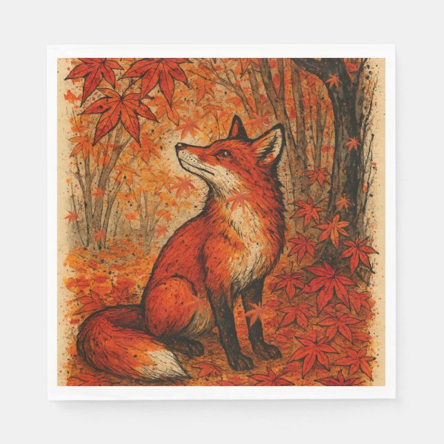 Fall Lovers Fox Forest Leaves Trees             Napkins (Front)