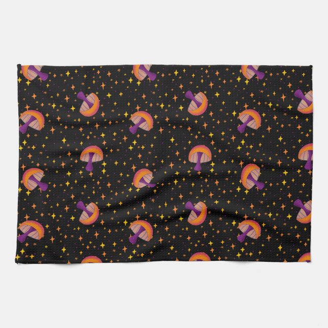 Fall magic mushrooms_black kitchen towel (Horizontal)