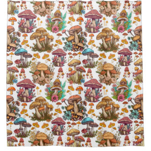 Fall Magic Mushrooms pattern 01 Shower Curtain