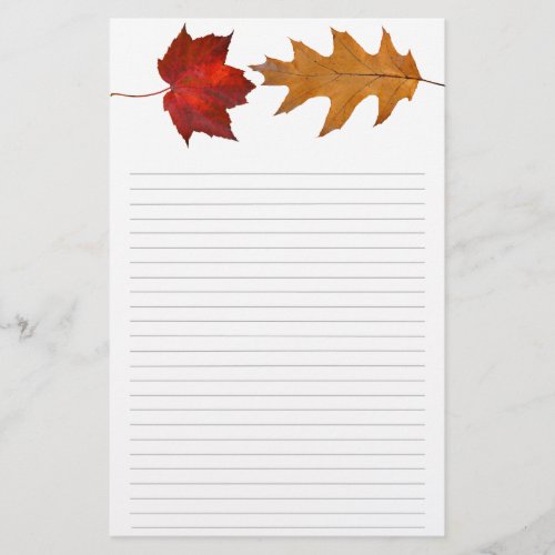 Fall Maple and Oak Leaf Lined Writing Paper