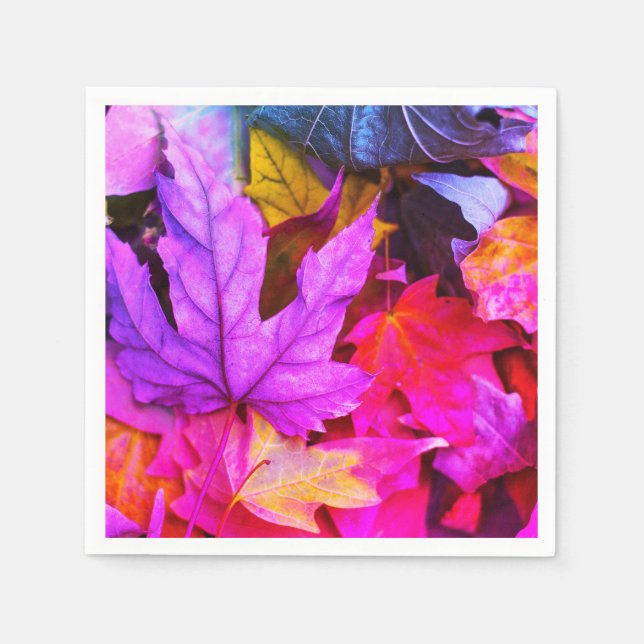 Fall maple leaf colorful autumn pink purple red napkins (Front)