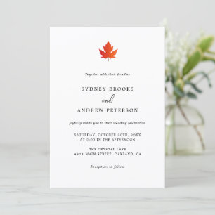 Fall Maple Leaf Modern Minimalist Wedding Invitation