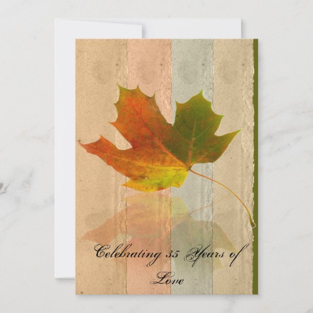 Fall Maple Leaf on Faux Handmade Paper Anniversary Invitation (Front)