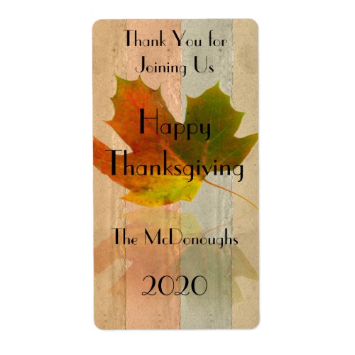 Fall Maple Leaf on Faux Handmade Paper Wine Label