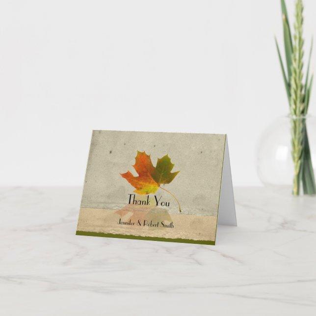 Fall Maple Leaf on Faux Paper Wedding Thank You Card (Front)