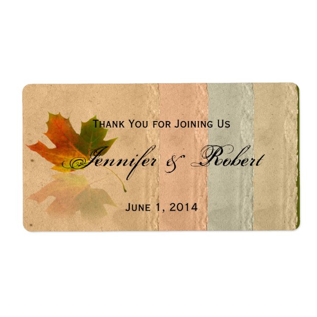 Fall Maple Leaf on Paper Water Bottle Label (Front)