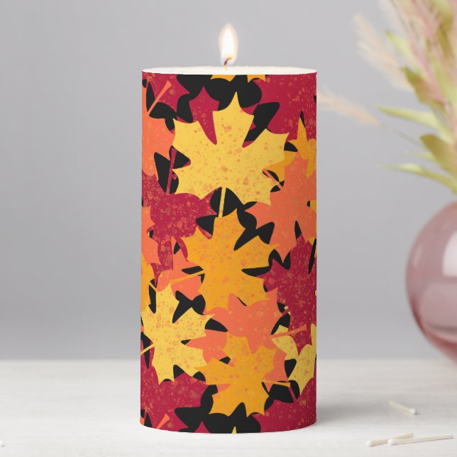 Fall Maple Leaf Pattern Pillar Candle (In Situ)