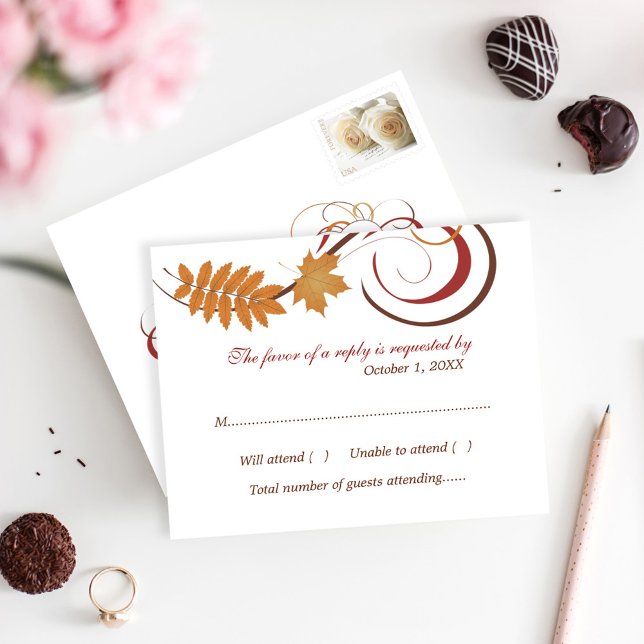 Fall Maple Leaf Swirl Wedding Reply RSVP Card (Creator Uploaded)