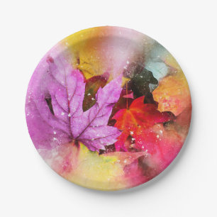 Fall maple leaf watercolor autumn pastel colorful paper plates