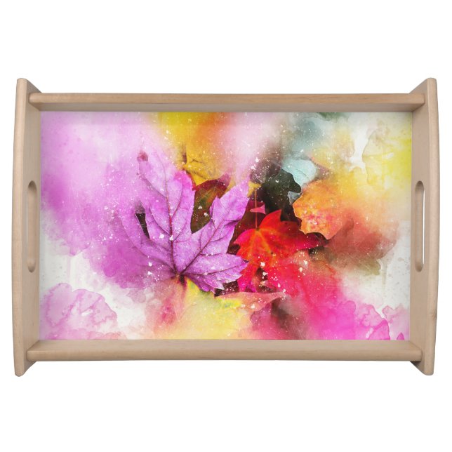 Fall maple leaf watercolor autumn pastel purple  serving tray (Front)