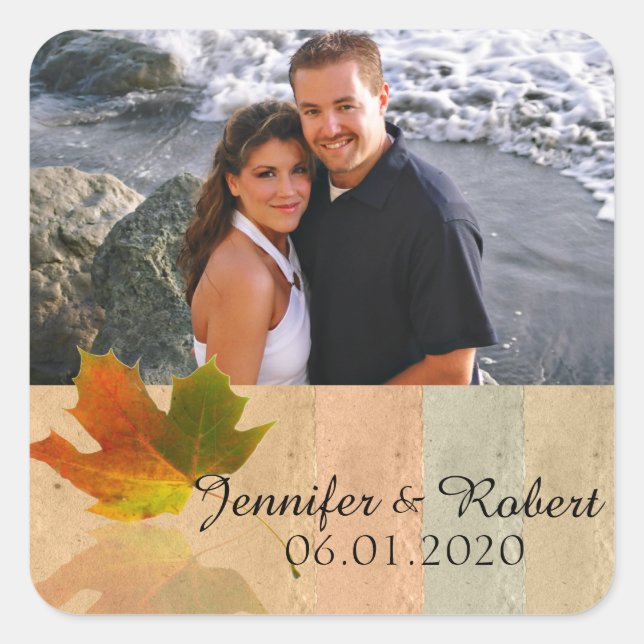 Fall Maple Leaf Wedding Favor Sticker (Front)