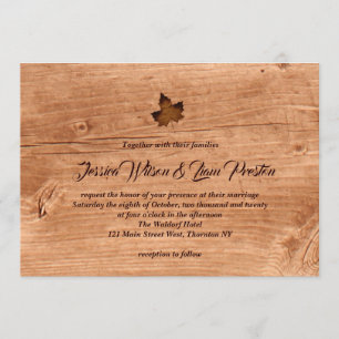 Fall Maple Leaf Wedding Invitation on oak