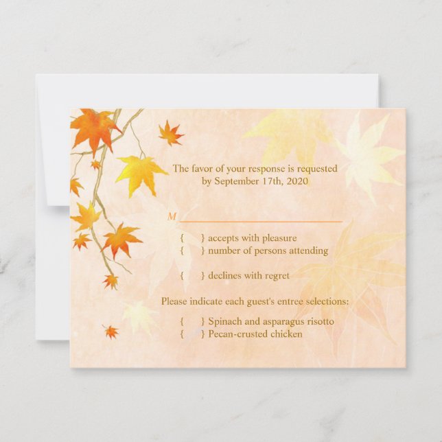 Fall Maple Leaf Wedding Menu Choice RSVP (Front)