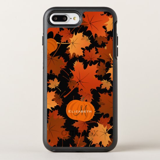 Fall maple leaves and pumpkins name monogram OtterBox symmetry iPhone 8 plus/7 plus case