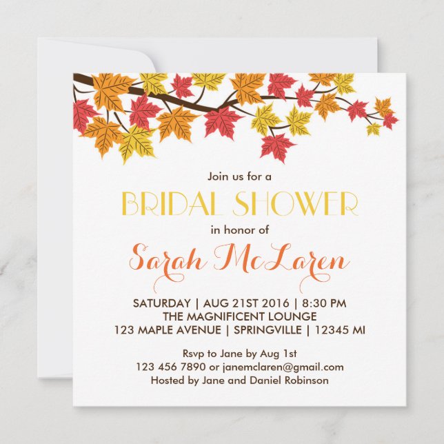 Fall Maple Leaves Autumn Bridal Shower Invitation (Front)