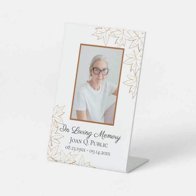 Fall Maple Leaves Celebration of Life Funeral  Pedestal Sign (Front)