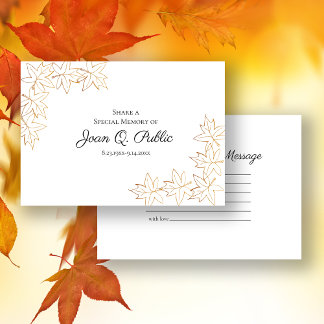 Fall Maple Leaves Edge Share a Memory Funeral  Note Card