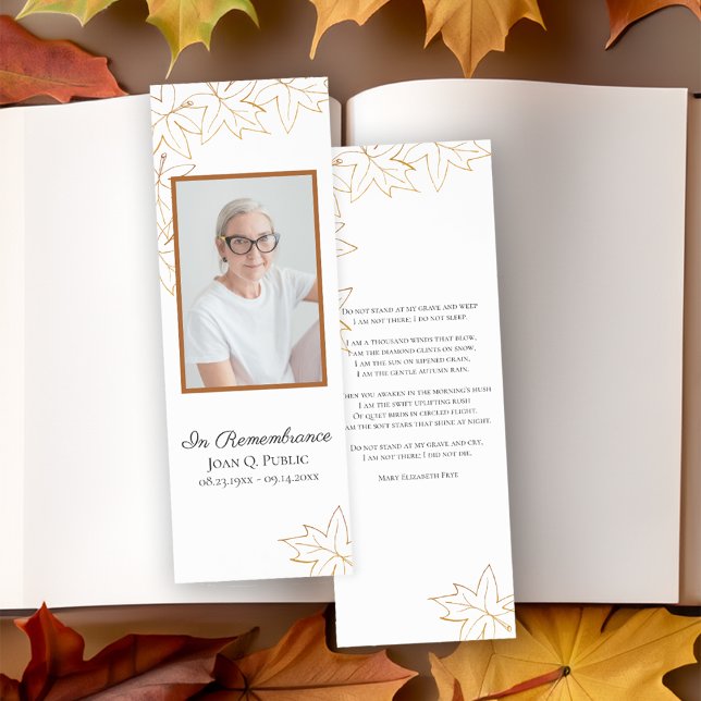 Fall Maple Leaves Funeral Memorial Prayer Card Bookmarks (Creator Uploaded)