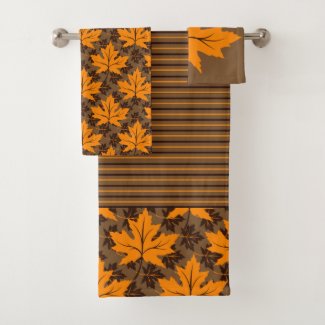 Fall maple leaves in orange and brown modern bath towel set