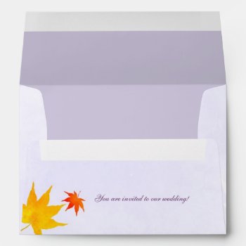 Fall Maple Leaves Lavender Wedding Envelope by BridalHeaven at Zazzle