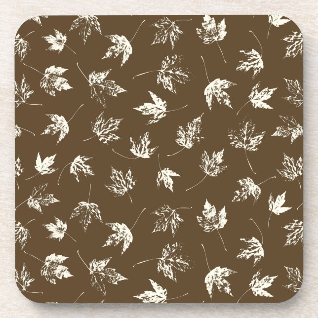 Fall Maple Leaves on brown - seamless pattern.   Beverage Coaster (Front)