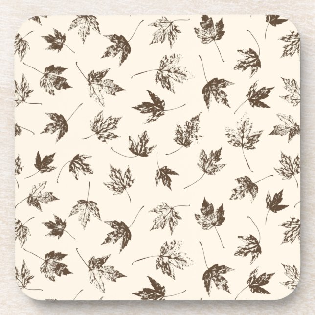 Fall Maple Leaves on cream - seamless pattern.    Beverage Coaster (Front)