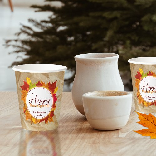 Fall Maple Leaves On Paper Texture Thanksgiving Paper Cups