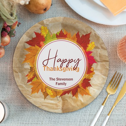 Fall Maple Leaves On Paper Texture Thanksgiving Paper Plates