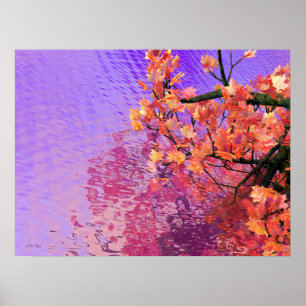 Fall Maple Leaves over Water Poster