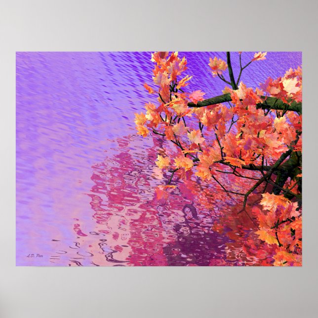 Fall Maple Leaves over Water Poster (Front)