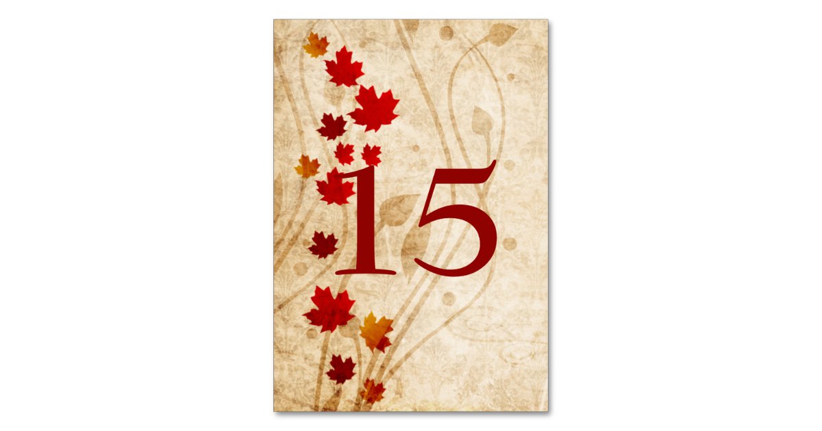 Fall Maple Leaves Rustic Wedding Table Numbers