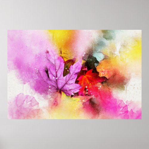 Fall maple leaves watercolor autumn pastel poster