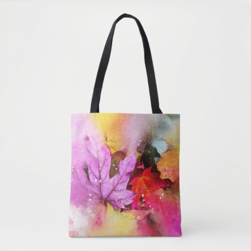 Fall maple leaves watercolor autumn pastel tote bag